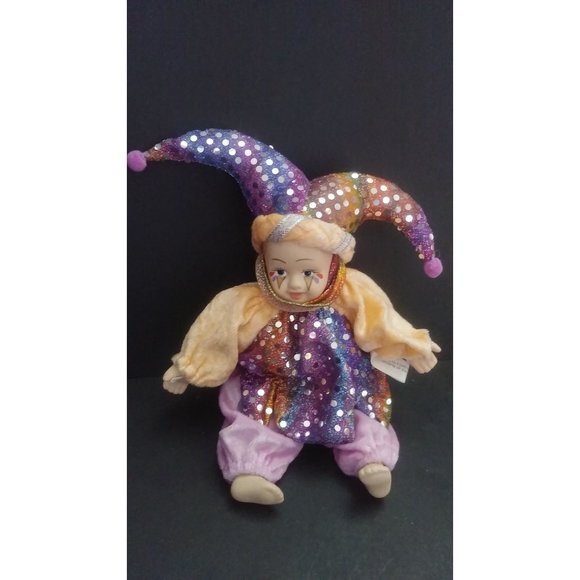 Vintage 6" Hard Plastic Face Mardi Gras Renaissance Clown Jester - Picture 7 of 8